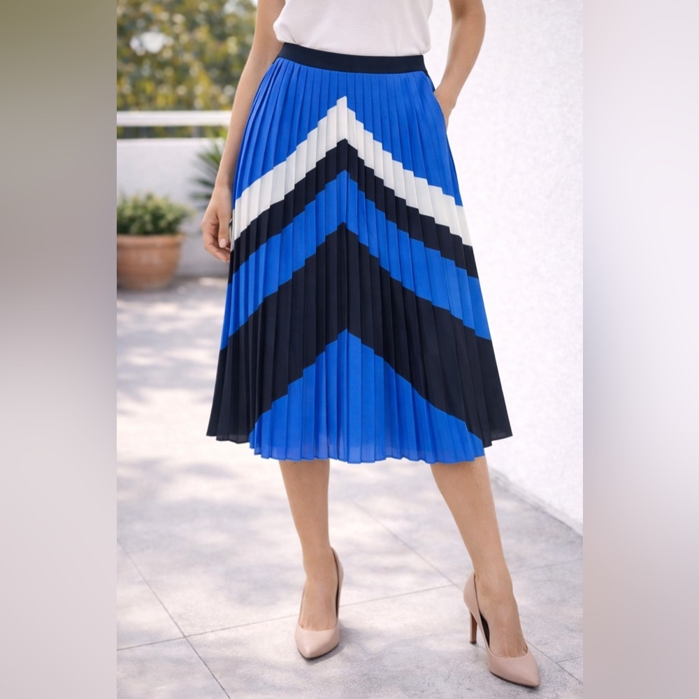 Banana Republic Chevron Pleated Midi Skirt Blue Petite 2